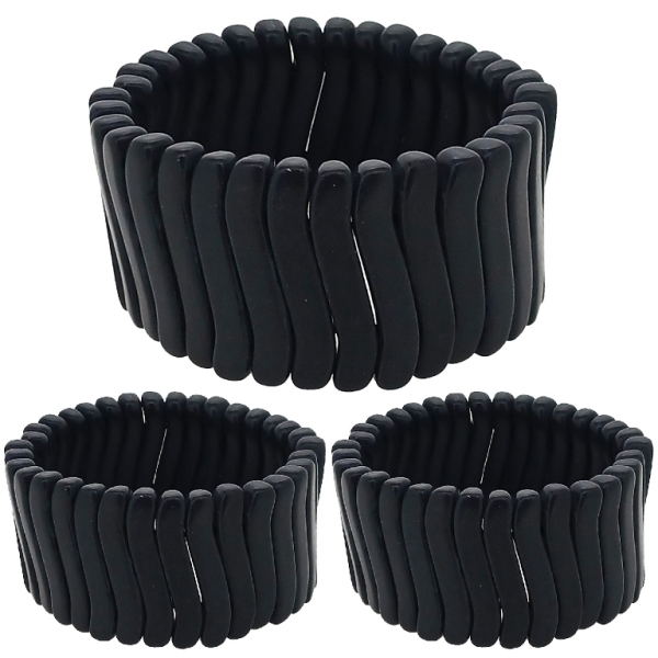 JEWELRY - ELASTIC BRACELET - NATURAL STONE - WAVES 0.8x3.2cm - BLACK - PACKAGE 12pcs.