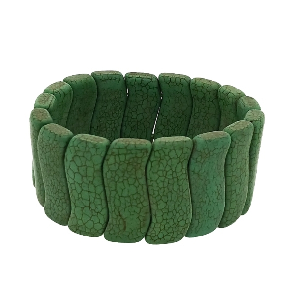 JEWELRY - ELASTIC BRACELET - NATURAL STONE - WAVES 1.4x3.2cm - GREEN - 1pc.