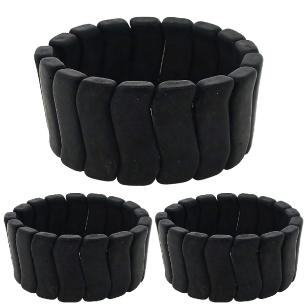 JEWELRY - ELASTIC BRACELET - NATURAL STONE - WAVES 1.4x3.2cm - BLACK - PACKAGE 12pcs.