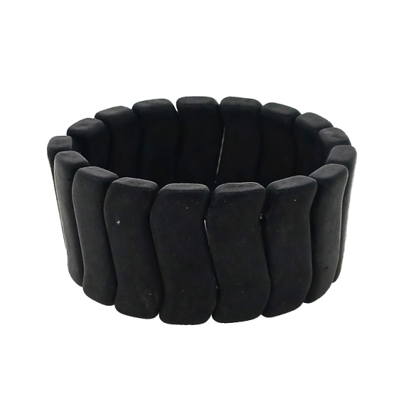 JEWELRY - ELASTIC BRACELET - NATURAL STONE - WAVES 1.4x3.2cm - BLACK - 1pc.