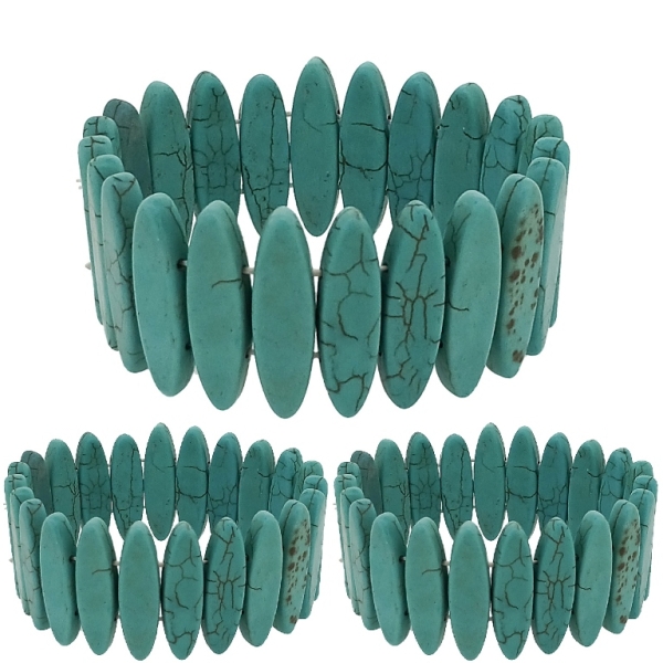 JEWELRY - ELASTIC BRACELET - NATURAL STONE - ELLIPSE 0.8x3cm - TURQUOISE - PACKAGE 12pcs.