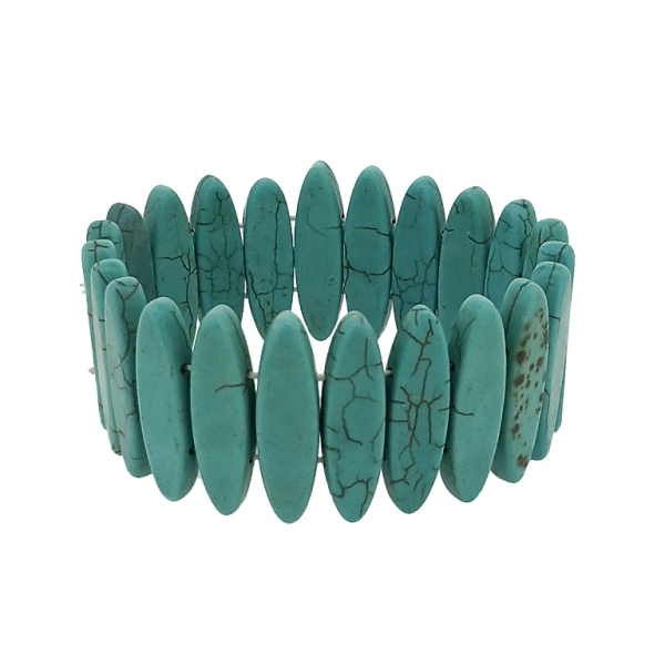 JEWELRY - ELASTIC BRACELET - NATURAL STONE - ELLIPSE 0.8x3cm - TURQUOISE - 1pc.