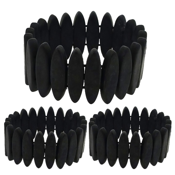 JEWELRY - ELASTIC BRACELET - NATURAL STONE - ELLIPSE 0.8x3cm - BLACK - PACKAGE 12pcs.