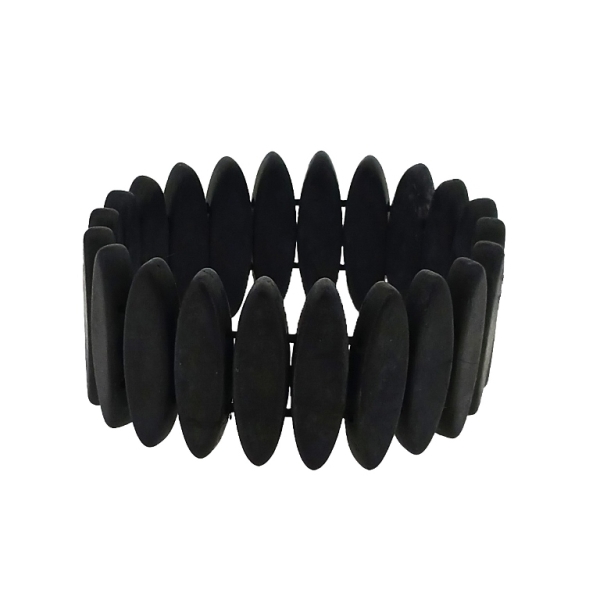 JEWELRY - ELASTIC BRACELET - NATURAL STONE - ELLIPSE 0.8x3cm - BLACK - 1pc.