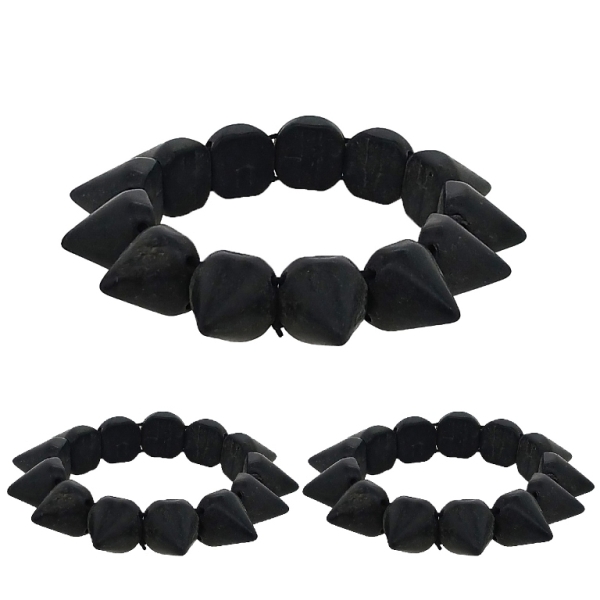 JEWELRY - ELASTIC BRACELET - NATURAL STONE - CONES 1.2x1.6cm - BLACK - PACKAGE 12pcs.