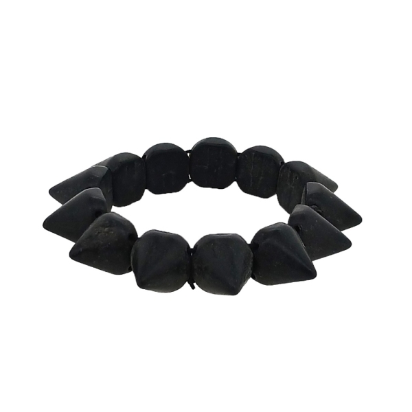 JEWELRY - ELASTIC BRACELET - NATURAL STONE - CONES 1.2x1.6cm - BLACK - 1pc.