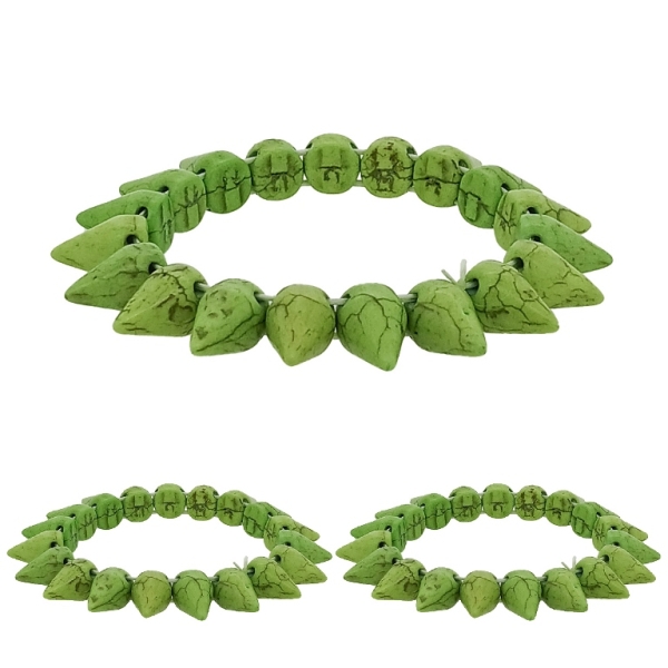 JEWELRY - ELASTIC BRACELET - NATURAL STONE - CONES 1x1.6cm - GREEN (LIGHT) - PACKAGE 12pcs.