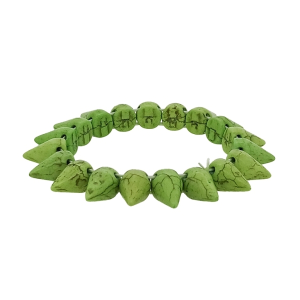 JEWELRY - ELASTIC BRACELET - NATURAL STONE - CONES 1x1.6cm - GREEN (LIGHT) - 1pc.