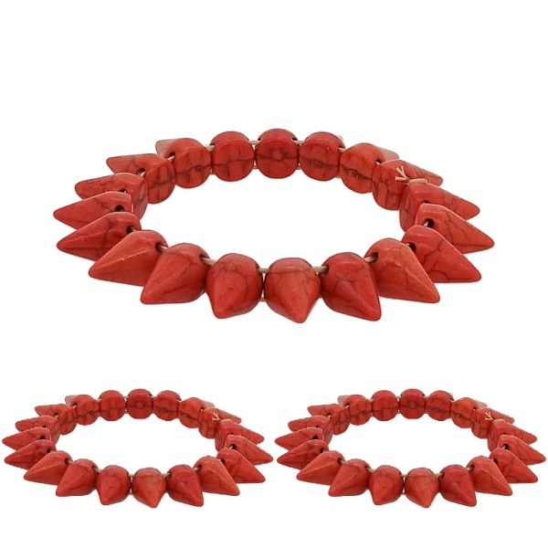 JEWELRY - ELASTIC BRACELET - NATURAL STONE - CONES 1x1.6cm - ORANGE (LIGHT) - PACKAGE 12pcs.