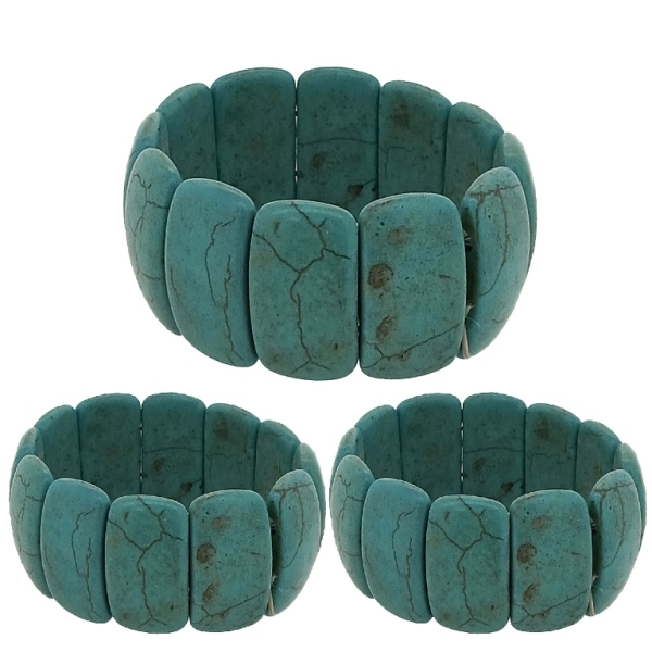 JEWELRY - ELASTIC BRACELET - NATURAL STONE - OVALS 1.5x2.8cm - TURQUOISE - PACKAGE 12pcs.