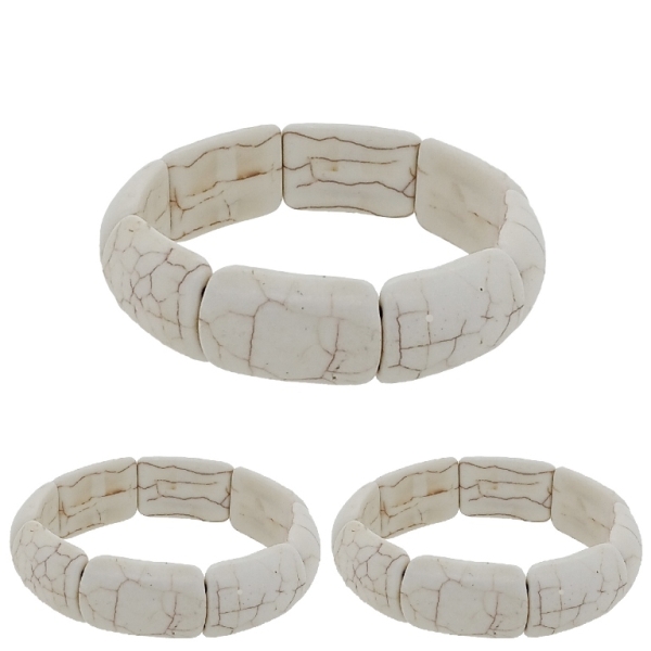 JEWELRY - ELASTIC BRACELET - NATURAL STONE - OVALS 2.6x1.8cm - WHITE - PACKAGE 12pcs.