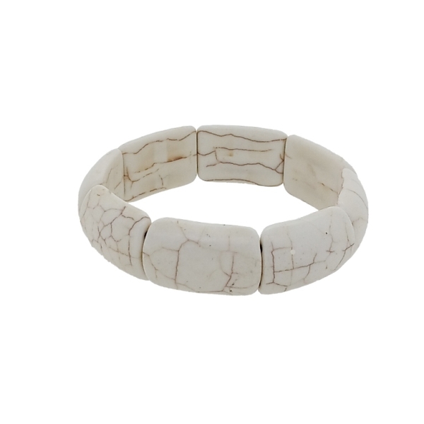 JEWELRY - ELASTIC BRACELET - NATURAL STONE - OVALS 2.6x1.8cm - WHITE - 1pc.