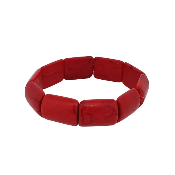 JEWELRY - ELASTIC BRACELET - NATURAL STONE - OVALS 2x1.5cm - RED - 1pc.