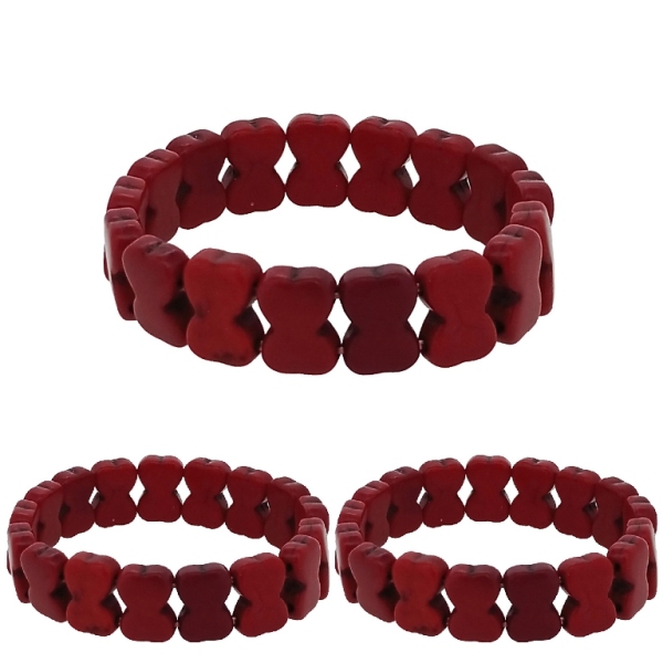 JEWELRY - ELASTIC BRACELET - NATURAL STONE - RIBBONS 1.1x1.6cm - RED - PACKAGE 12pcs.