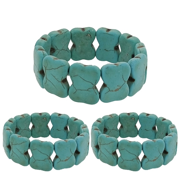 JEWELRY - ELASTIC BRACELET - NATURAL STONE - RIBBONS 1.6x2.2cm - TURQUOISE - PACKAGE 12pcs.