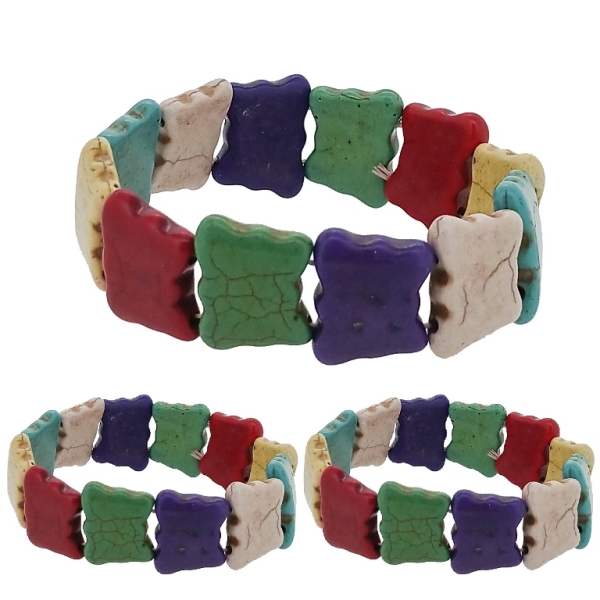 JEWELRY - ELASTIC BRACELET - NATURAL STONE - BUTTERFLIES 1.6x2.2cm - MIX - PACKAGE 12pcs.