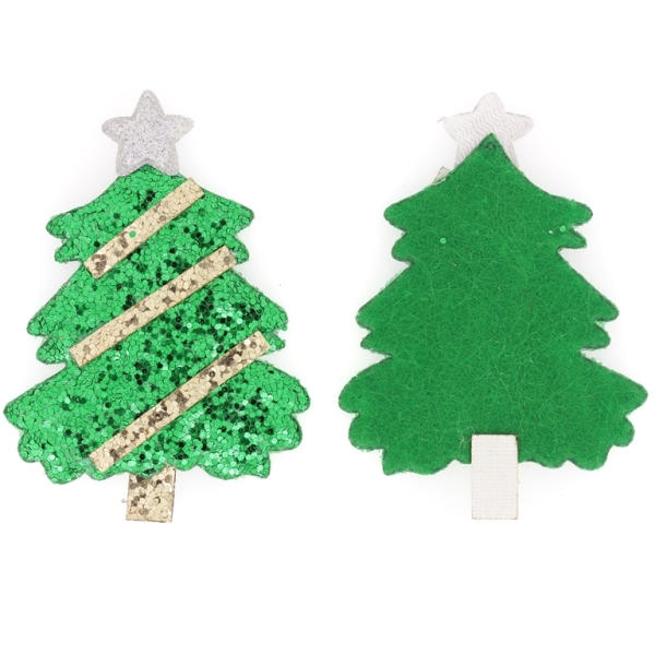 TEXTILE BEADS - FELT - CHRISTMAS TREE 03 - 52x71mm GREEN-GOLD-SILVER - PACKAGE 10pcs.