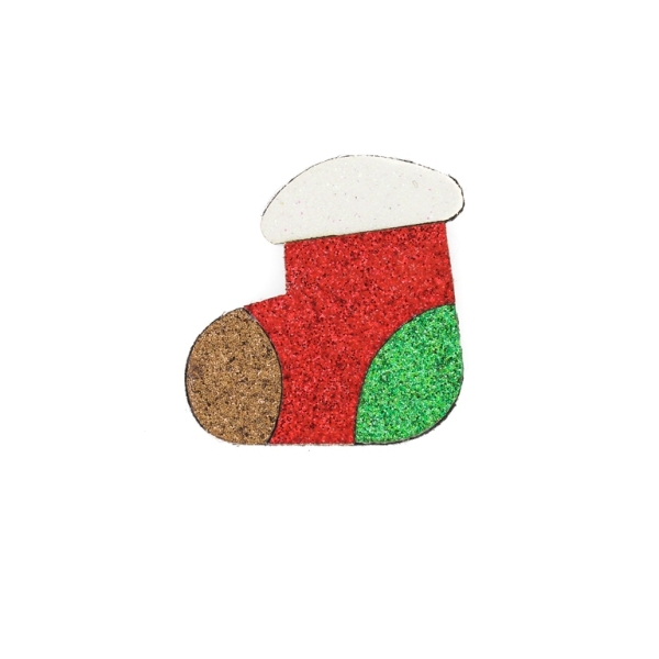 TEXTILE BEADS - FELT - CHRISTMAS SOCK 01 - 37x37mm RED-BROWN-GREEN - PACKAGE 15pcs.