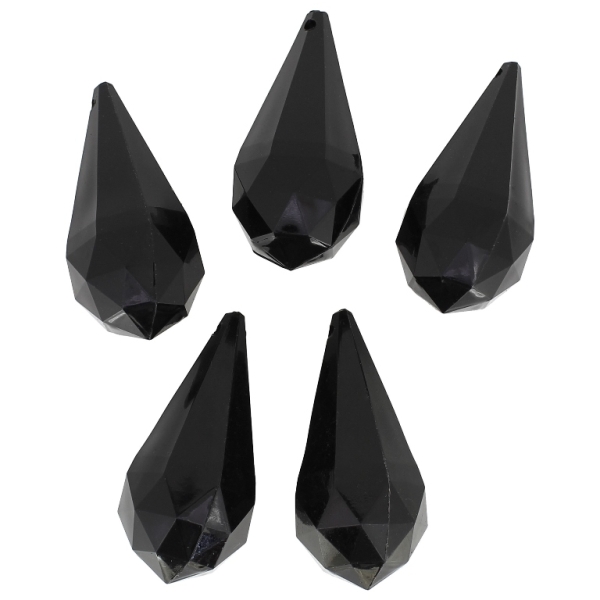 TRANSPARENT PLASTIC BEADS - PENDANT DROP FACETED - 25x50mm BLACK V72 - 50g Hole-2.5mm (4pcs.)