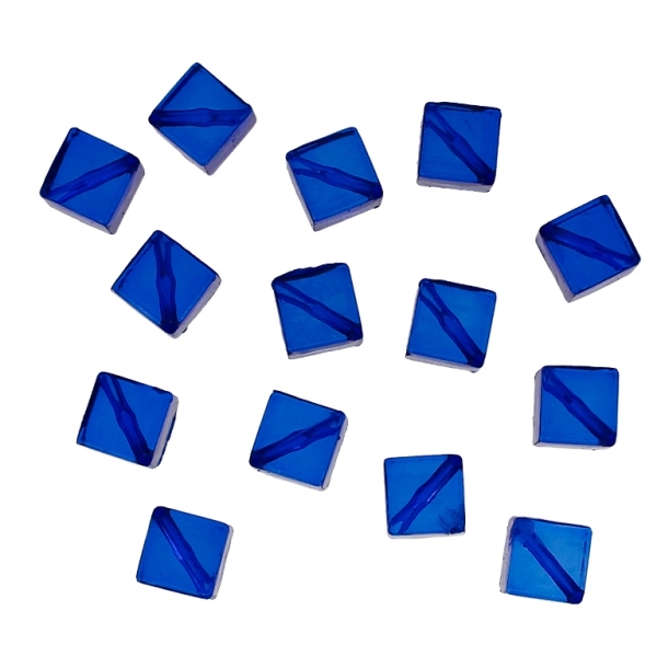 TRANSPARENT PLASTIC BEADS - CUBE DIAGONAL - 12x8x8mm BLUE (DARK) 02 V44 - 50g Hole-1.5mm (85pcs.)