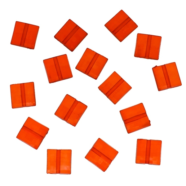 TRANSPARENT PLASTIC BEADS - TILE SQUARE FACETED - 10x10x4mm RED V12 - 50g Hole-1.5mm (150pcs.)