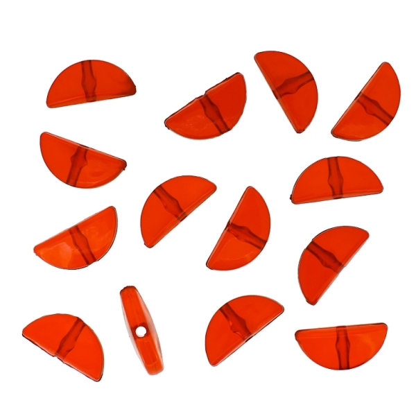 TRANSPARENT PLASTIC BEADS - SEMI-CIRCLE - 9x20x6mm RED V12 - 50g Hole-2.2mm (75pcs.)