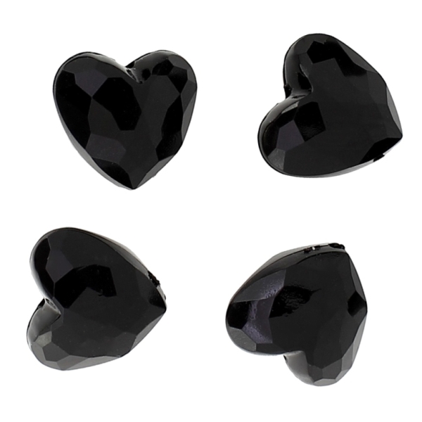 TRANSPARENT PLASTIC BEADS - HEART 06 FACETED - 17x18.5x11mm BLACK V72 - 50g Hole-2.5mm (27pcs.)