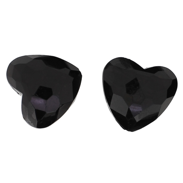 TRANSPARENT PLASTIC BEADS - HEART 06 FACETED - 25x29x16mm BLACK V72 - PACKAGE 500g Hole-2.8mm (80pcs.)