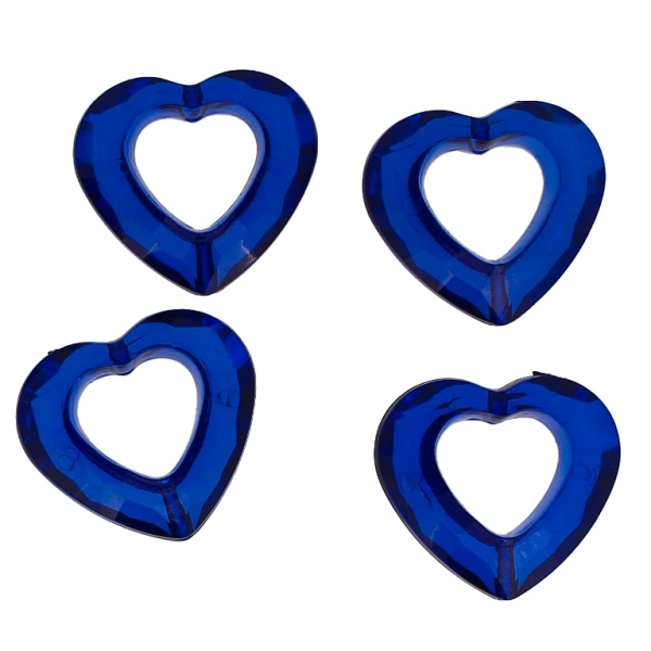 TRANSPARENT PLASTIC BEADS - HEART 08 CONTOUR - INNER HOLE 13x14mm - 25x28x9mm BLUE (DARK) 02 V44 - 50g Hole-2.0mm (21pcs.)