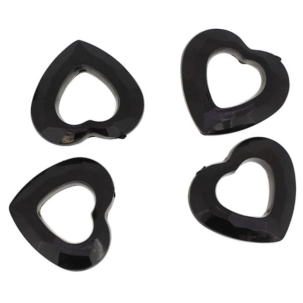 TRANSPARENT PLASTIC BEADS - HEART 08 CONTOUR - INNER HOLE 13x14mm - 25x28x9mm BLACK V72 - 50g Hole-2.0mm (21pcs.)