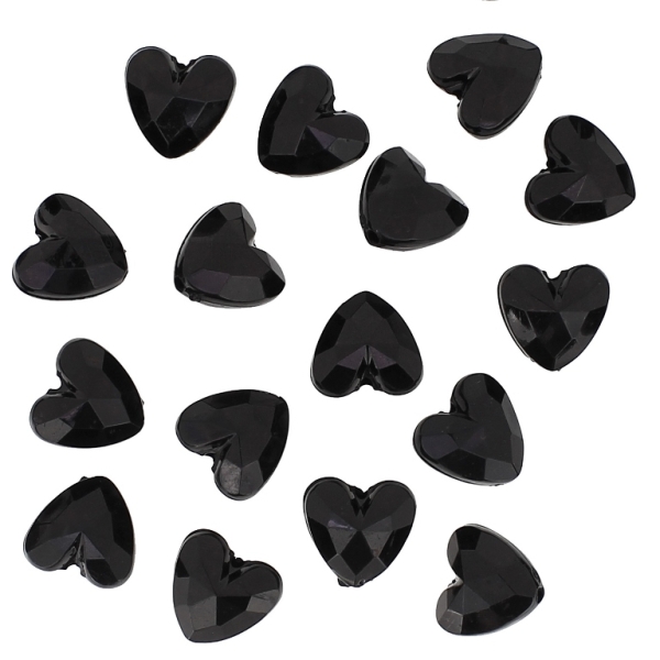 TRANSPARENT PLASTIC BEADS - HEART 10 FACETED - 12x8mm BLACK V72 - 50g Hole-1.5mm (86pcs.)