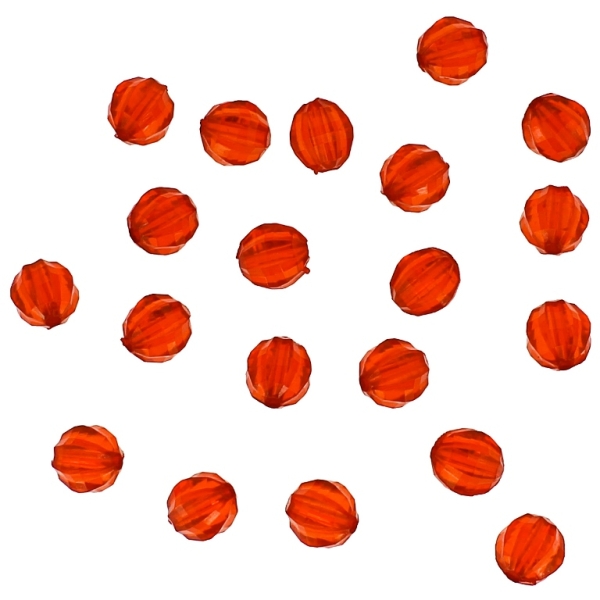 TRANSPARENT PLASTIC BEADS - BALL FACETED 03 WITH STRIPES - 8mm RED V12 - 50g Hole-1.8mm (215pcs.)