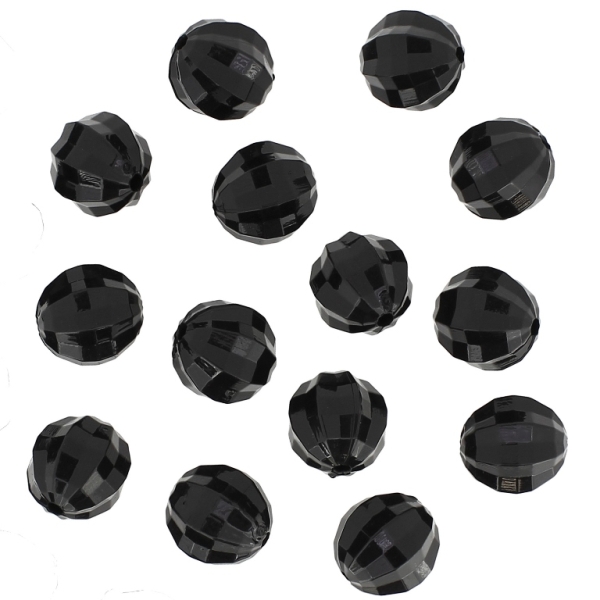 TRANSPARENT PLASTIC BEADS - BALL FACETED 03 WITH STRIPES - 16mm BLACK V72 - 50g Hole-2.3mm (27pcs.)