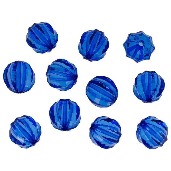 TRANSPARENT PLASTIC BEADS - BALL FACETED 03 WITH STRIPES - 18mm BLUE (DARK) V44 - 50g Hole-3.0mm (19pcs.)