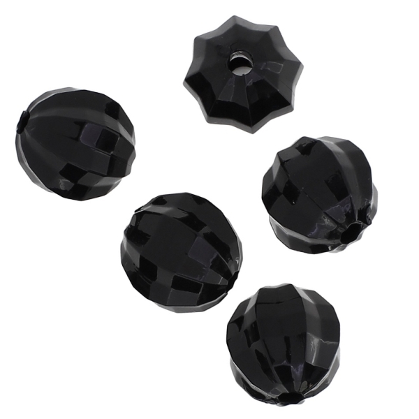 TRANSPARENT PLASTIC BEADS - BALL FACETED 03 WITH STRIPES - 20mm BLACK V72 - PACKAGE 500g Hole-4.0mm (145pcs.)