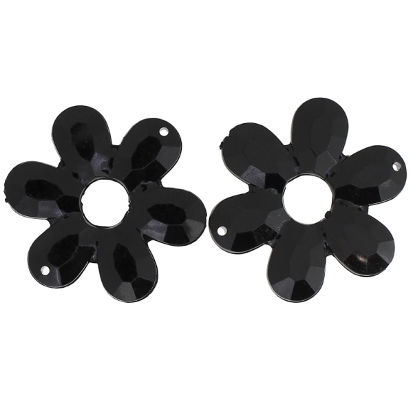 TRANSPARENT PLASTIC BEADS - FLOWER 04 FACETED - INNER HOLE 10.5mm - 45x6mm BLACK V72 - PACKAGE 500g Hole-2.0mm (85pcs.)