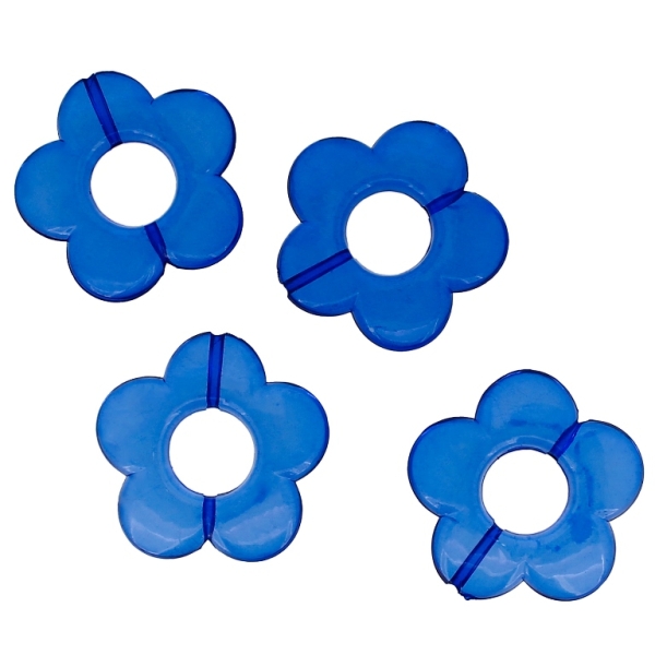 TRANSPARENT PLASTIC BEADS - FLOWER 06 - INNER HOLE 12mm - 30x5mm BLUE (DARK) V44 - 50g Hole-2.0mm (20pcs.)