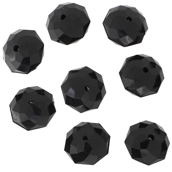 TRANSPARENT PLASTIC BEADS - WASHER FACETED - 10x14mm BLACK V72 - 50g Hole-2.0mm (42pcs.)