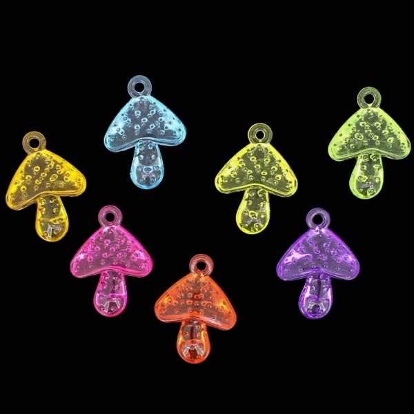 TRANSPARENT PLASTIC BEADS - PENDANT MUSHROOM 01 - 20x27x9mm MIX - 50g Hole-2.6mm (37pcs.)