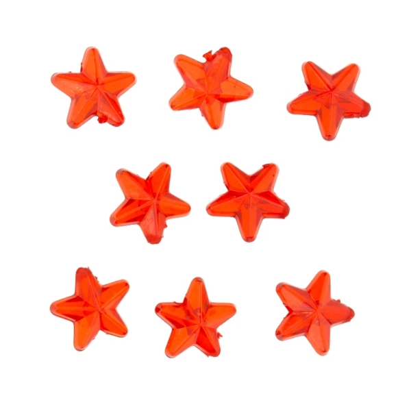 TRANSPARENT PLASTIC BEADS - STAR 02 - RELIEF 10x5mm RED V12 - 50g Hole-1.5mm (290pcs.)