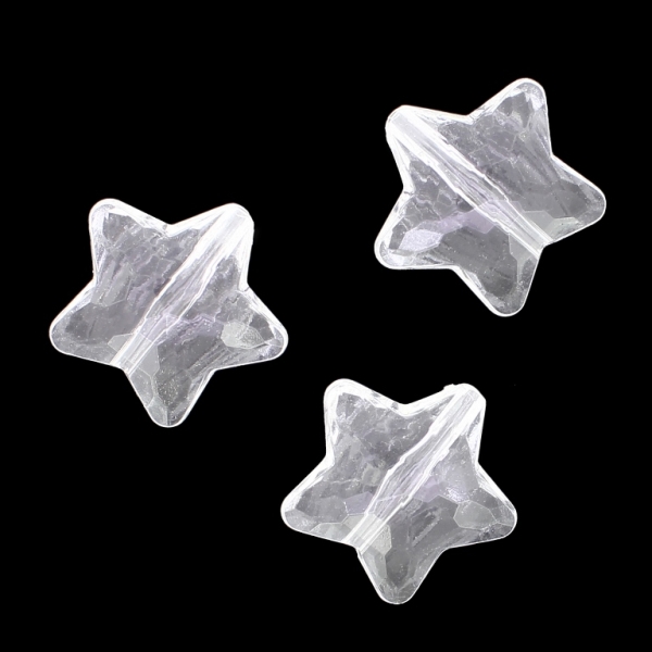 TRANSPARENT PLASTIC BEADS - STAR 04 FACETED - 28x27x13mm WHITE V01 - 50g Hole-3.0mm (11pcs.)