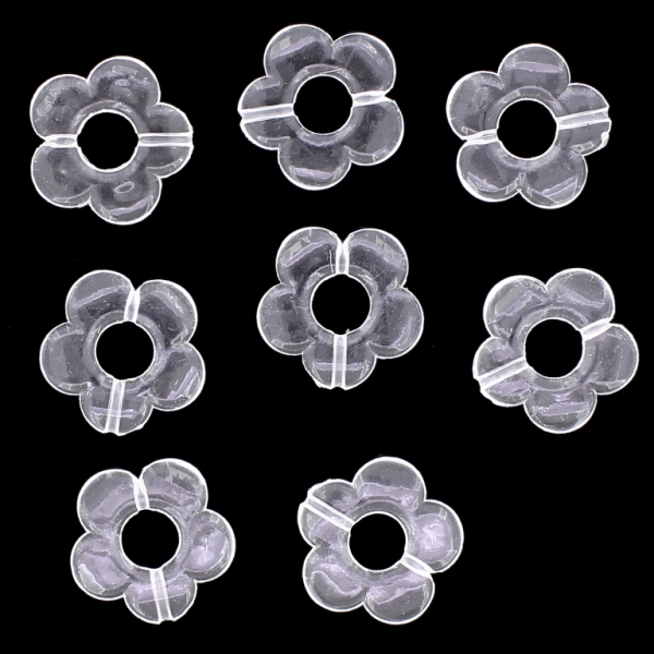 TRANSPARENT PLASTIC BEADS - FLOWER 06 - INNER HOLE 7.0mm - 19x3.5mm WHITE V01 - 50g Hole-1.8mm (61pcs.)