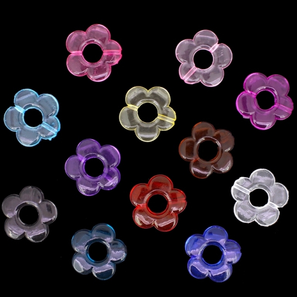 TRANSPARENT PLASTIC BEADS - FLOWER 06 - INNER HOLE 7.0mm - 19x3.5mm MIXED - 50g Hole-1.8mm (61pcs.)