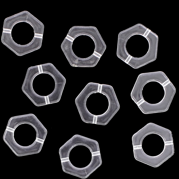 TRANSPARENT PLASTIC BEADS - HEXAGON - INNER HOLE 10mm - 16x18x3mm WHITE V01 - 50g Hole-1.5mm (89pcs.)