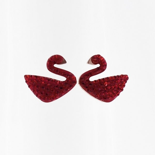 JEWELRY - EARRINGS - SCREW - STAINLESS STEEL WITH CRYSTALS - SWAN - 1.5x1.5cm RED - PACKAGE 6 pairs