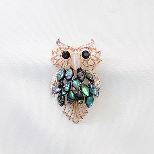 JEWELRY - BROOCH - MOTHER OF PEARL ROYAL AND CRYSTALS - OWL 02 - 4x6cm ROSE GOLD - 1pc.