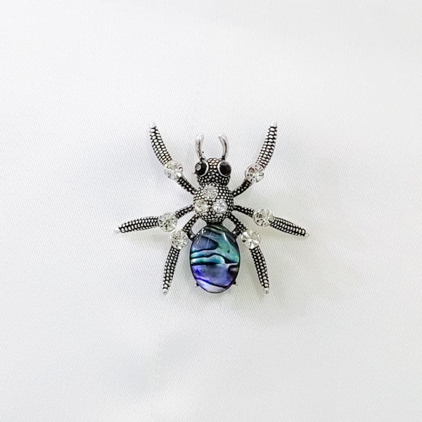 JEWELRY - BROOCH - MOTHER OF PEARL ROYAL AND CRYSTALS - SPIDER 04 - 5x4.3cm OXIDIZED - PACKAGE 6pcs.