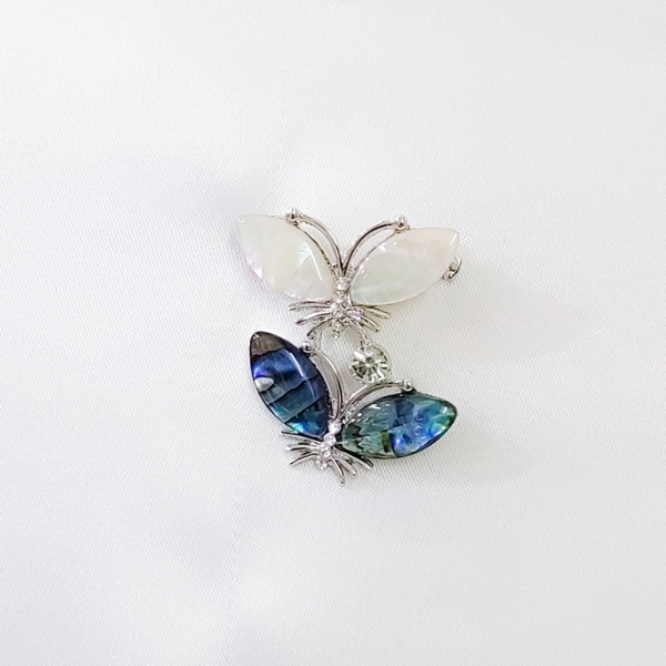 JEWELRY - BROOCH - MOTHER OF PEARL ROYAL AND CRYSTALS - BUTTERFLY 01 - 3.5x4.5cm NICKEL - PACKAGE 6pcs.