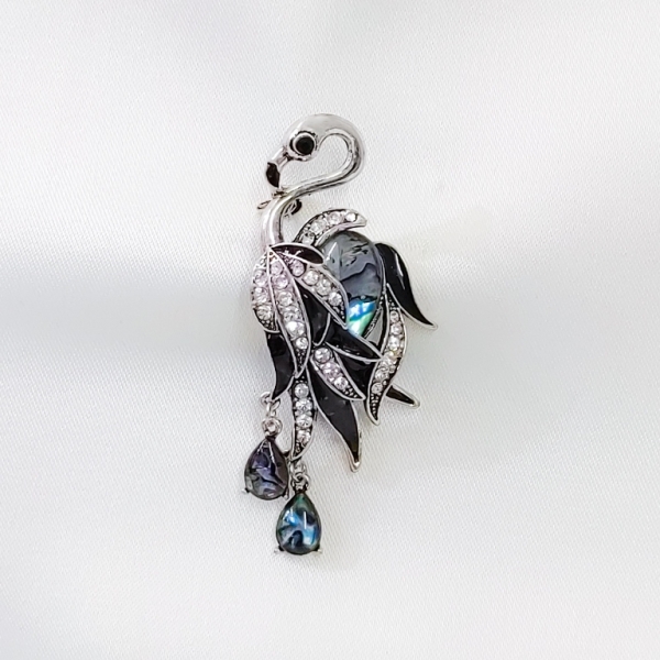 JEWELRY - BROOCH - MOTHER OF PEARL ROYAL WITH ENAMEL AND CRYSTALS - FLAMINGO 01 - 3x7cm NICKEL - 1pc.