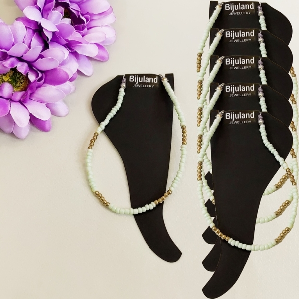 JEWELRY - ANKLET - BRACELET - BEADS SOLID - 22cm GREEN (LIGHT) PASTEL AND GOLD (DARK) - PACKAGE 6pcs.